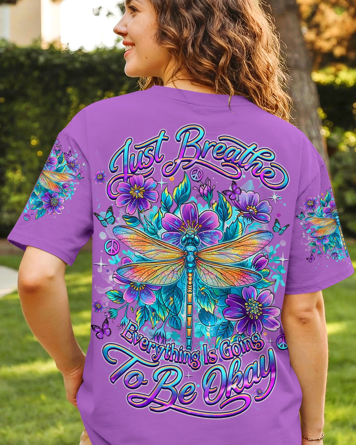 JUST BREATHE DRAGONFLY FLORAL ALL OVER PRINT - TLHN2403262