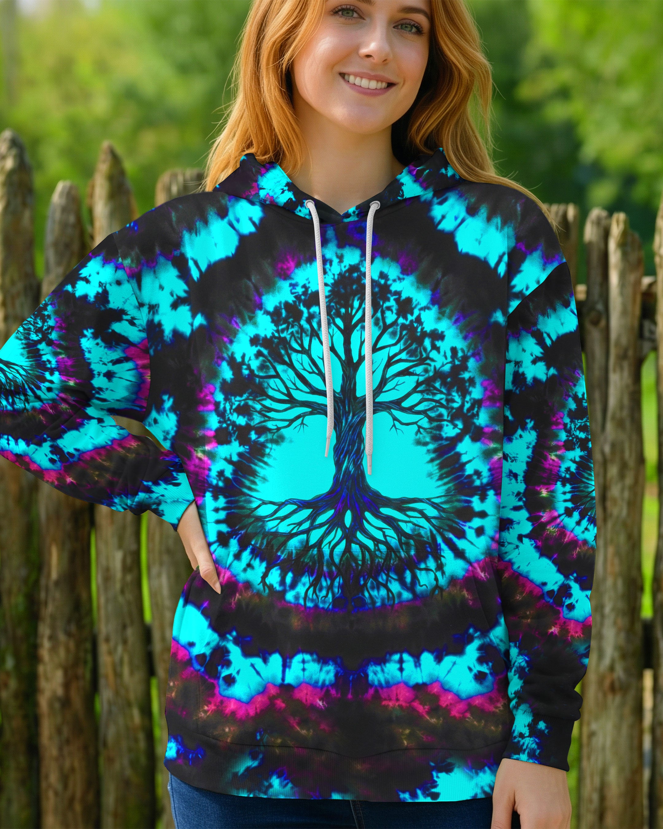 NEON TEAL SWIRL TREE OF LIFE ALL OVER PRINT - YHHN0202262