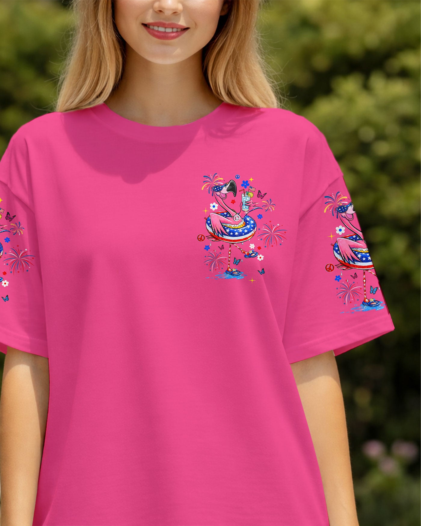 PRETTY IN PINK FLAMINGO RED WHITE & BLUE ALL OVER PRINT  - TLHN2503263