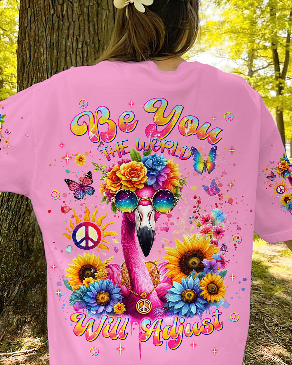 BE YOU THE WORLD WILL ADJUST FLAMINGO ALL OVER PRINT - TLNT0407243
