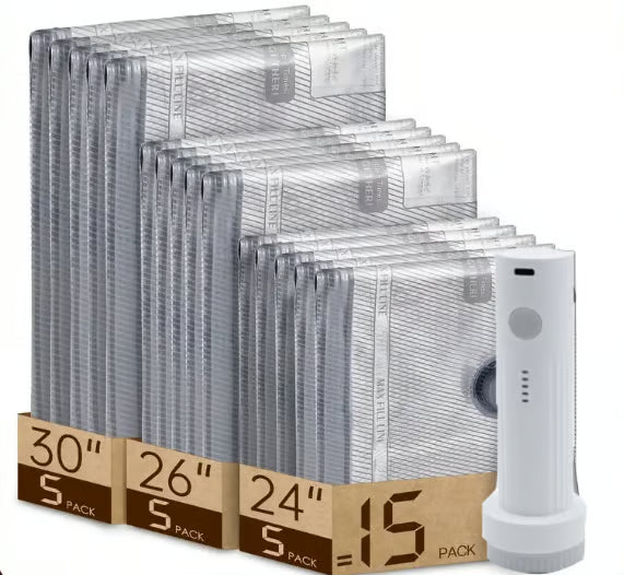 🥳💞50K+ SOLD!👵🧳  Cordless Vacuum Storage Set – 15 bags, 140L/min pump. Shrinks clothes, saves space. Waterproof & reusable. Holiday essential. 🎒⚡