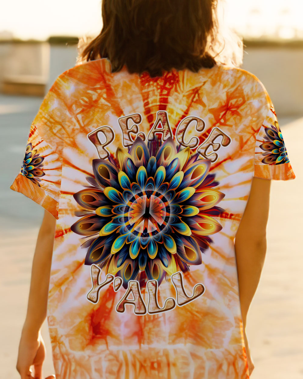 PEACE Y'ALL FLOWER TIE DYE ALL OVER PRINT - TLNT2306235