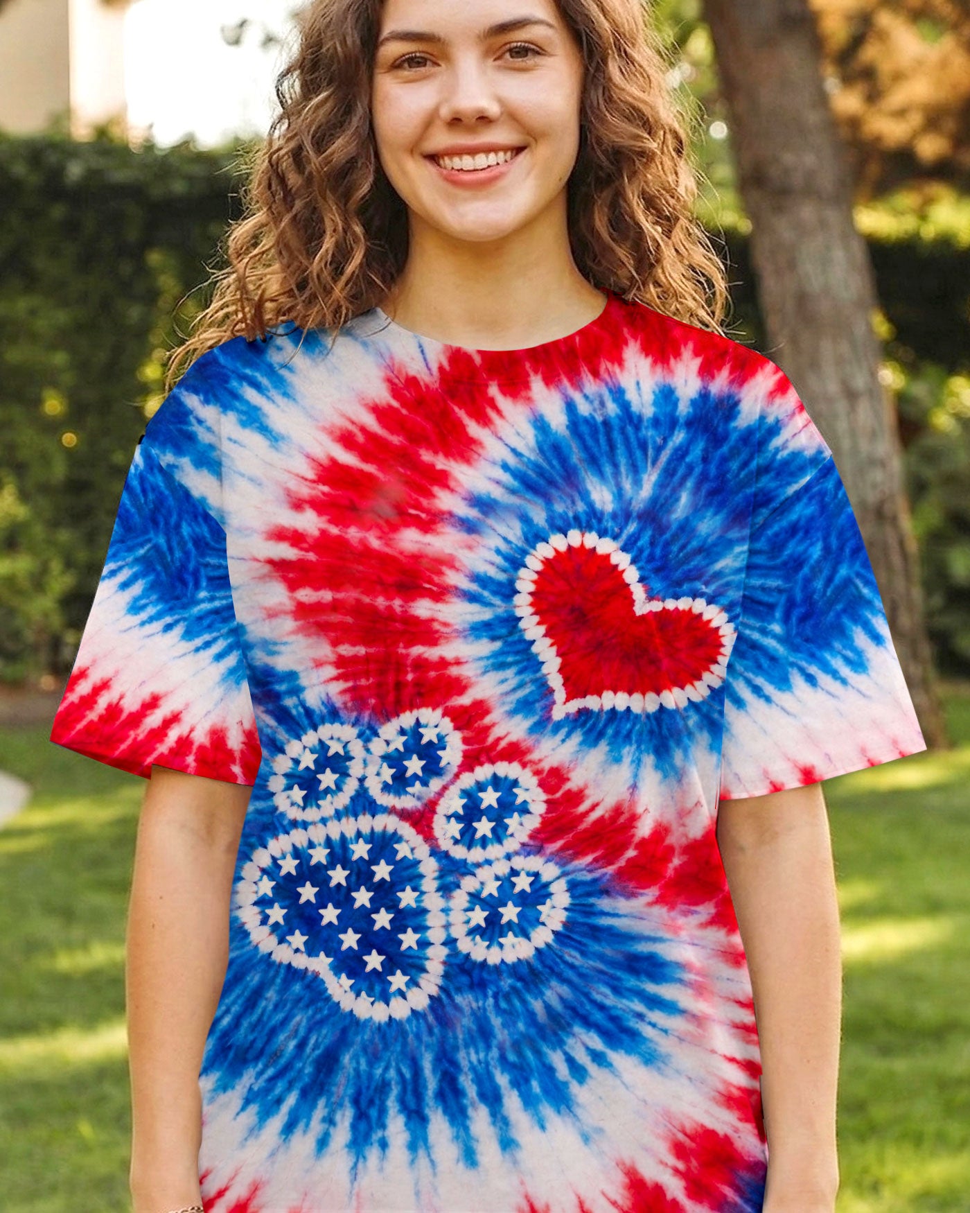 PAW HEART RED WHITE & BLUE SWIRL ALL OVER PRINT - TLHN0104261