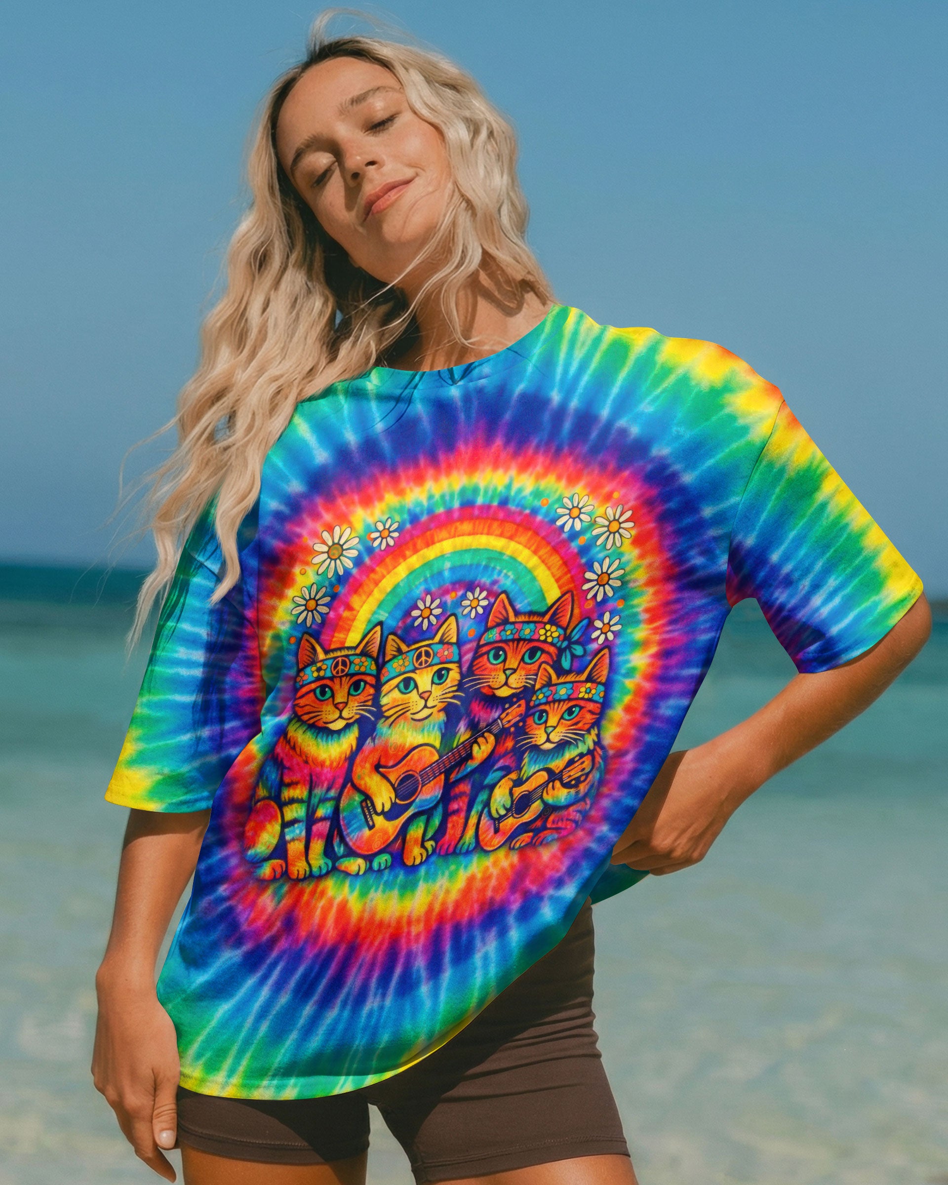 HIPPIE CAT RAINBOW  SWIRL ALL OVER PRINT - TLTW2601261