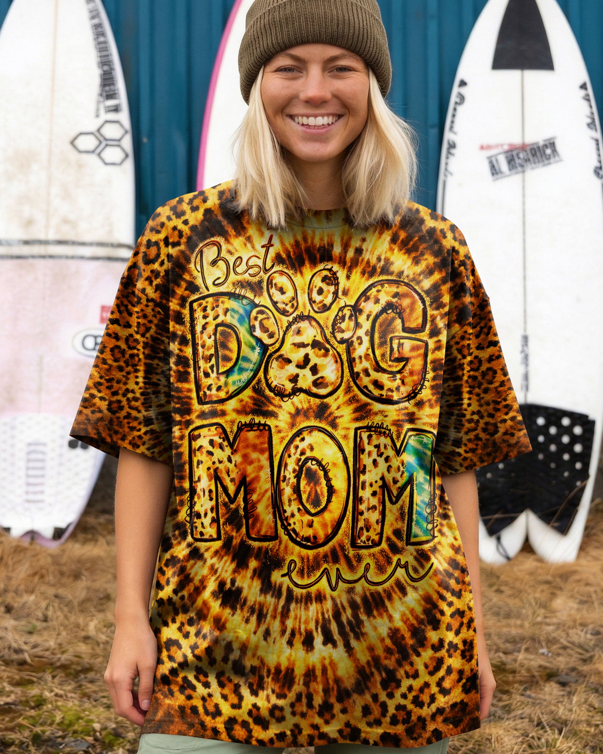 BEST DOG MOM EVER LEOPARD SWIRL ALL OVER PRINT   - TLNT1003261