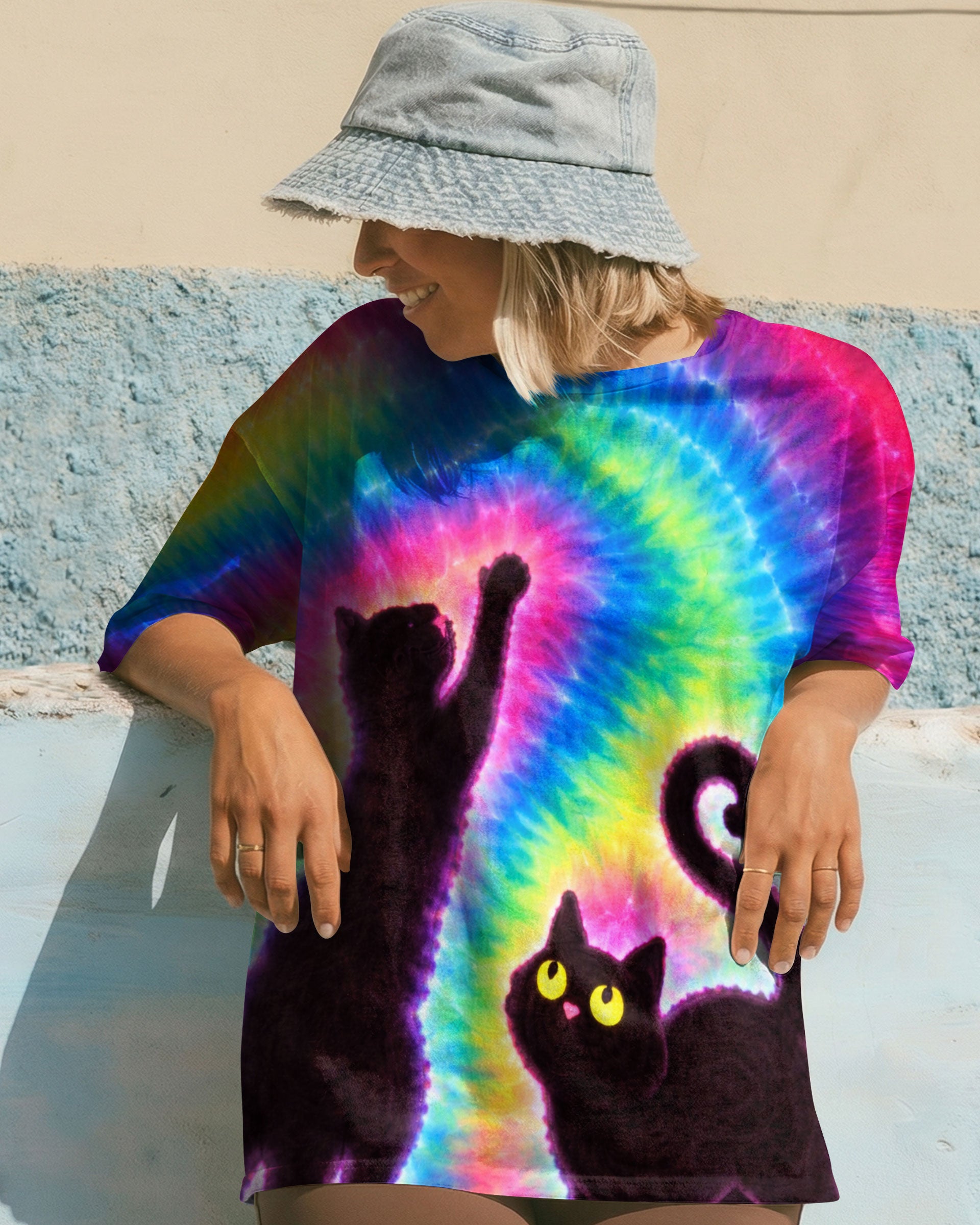 PLAYFUL CAT COLORFUL SWIRL ALL OVER PRINT - TLTW2901261