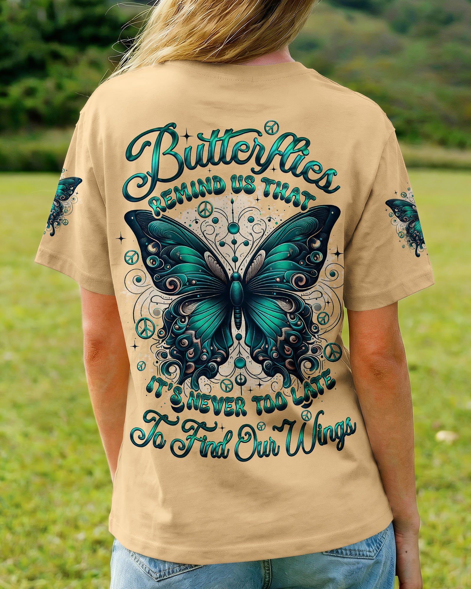 NEVER TOO LATE TO FIND YOUR WINGS BUTTERFLY ALL OVER PRINT - TYQY0902261