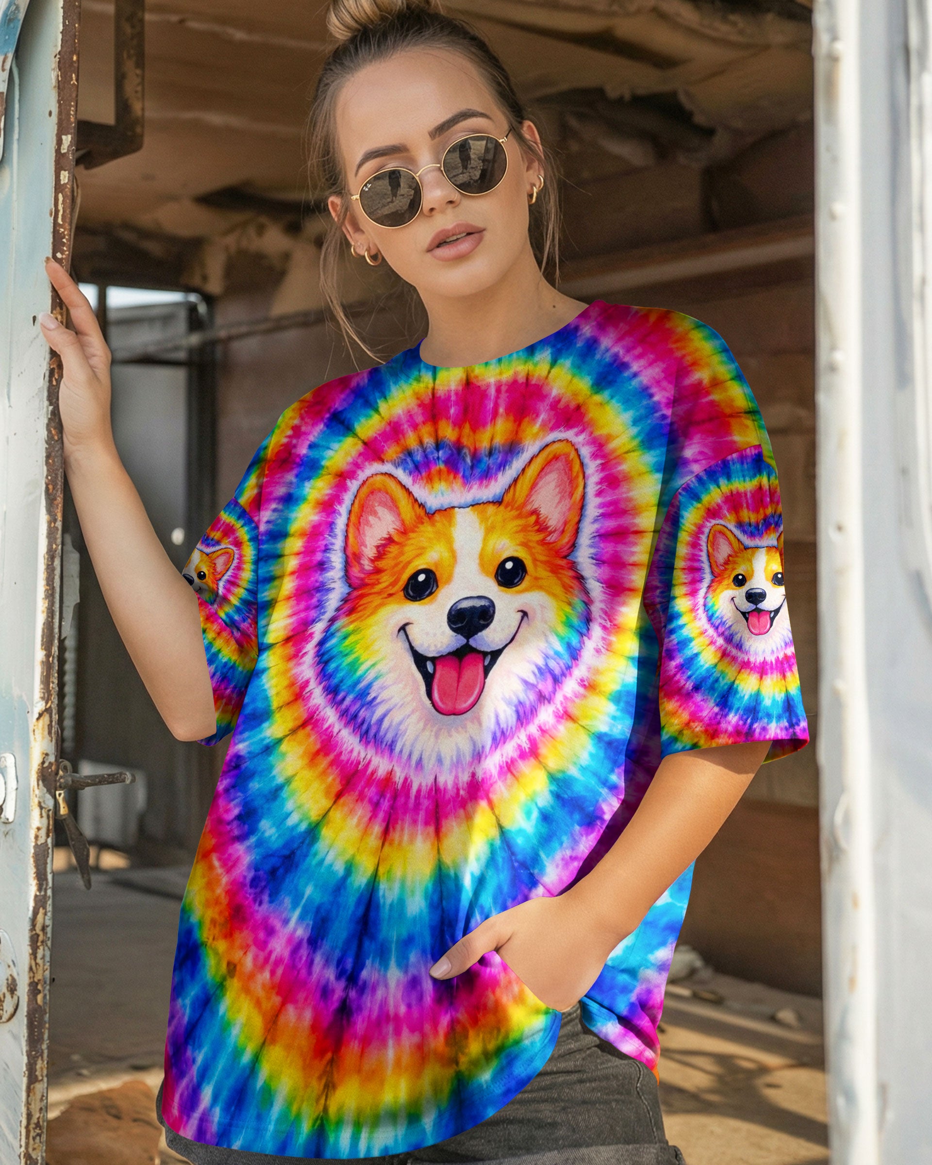 CUTE CORGI COLORFUL SWIRL ALL OVER PRINT   - TLNT1201262