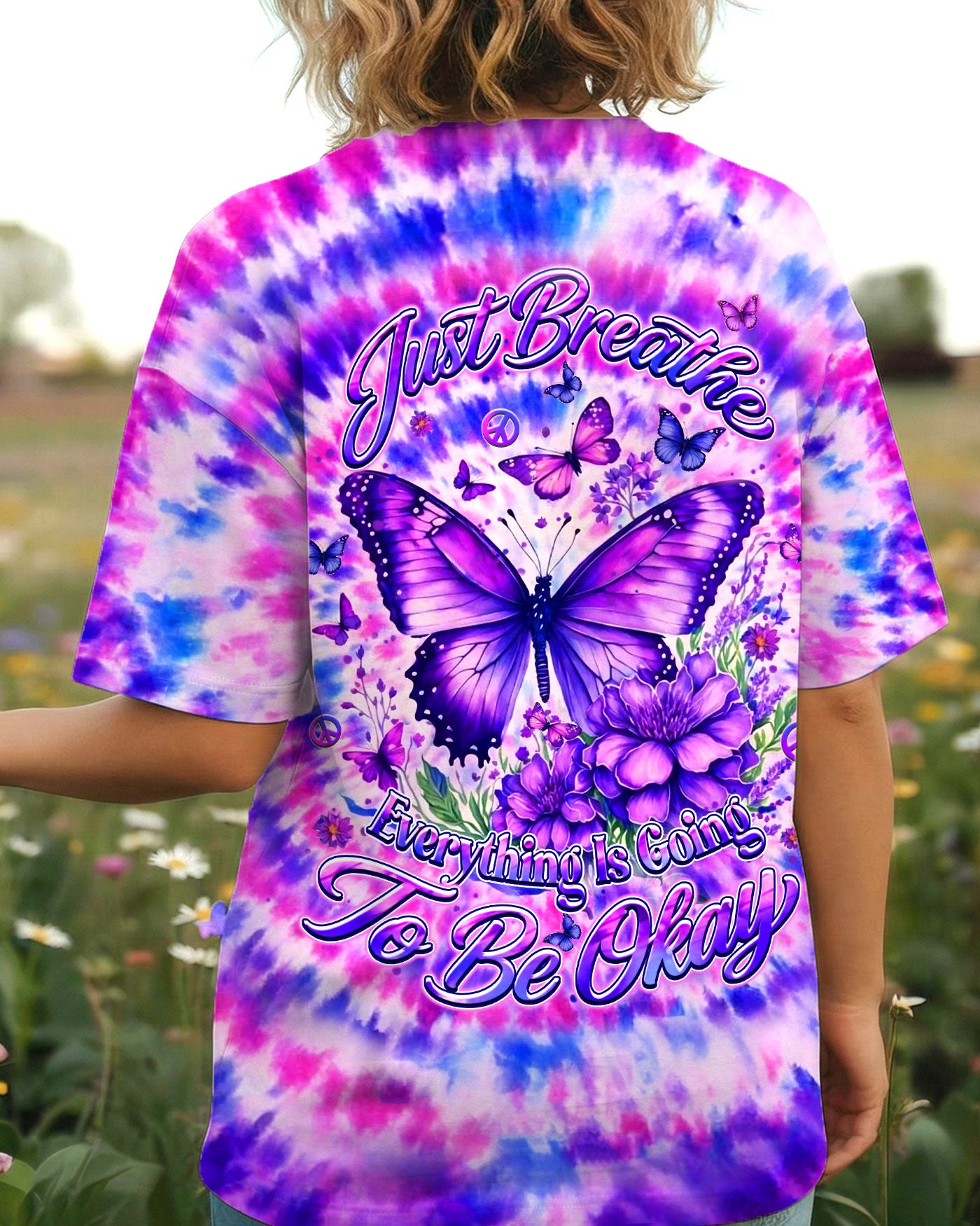JUST BREATHE BUTTERFLY PURPLE SWIRL ALL OVER PRINT  - TLHN1203263