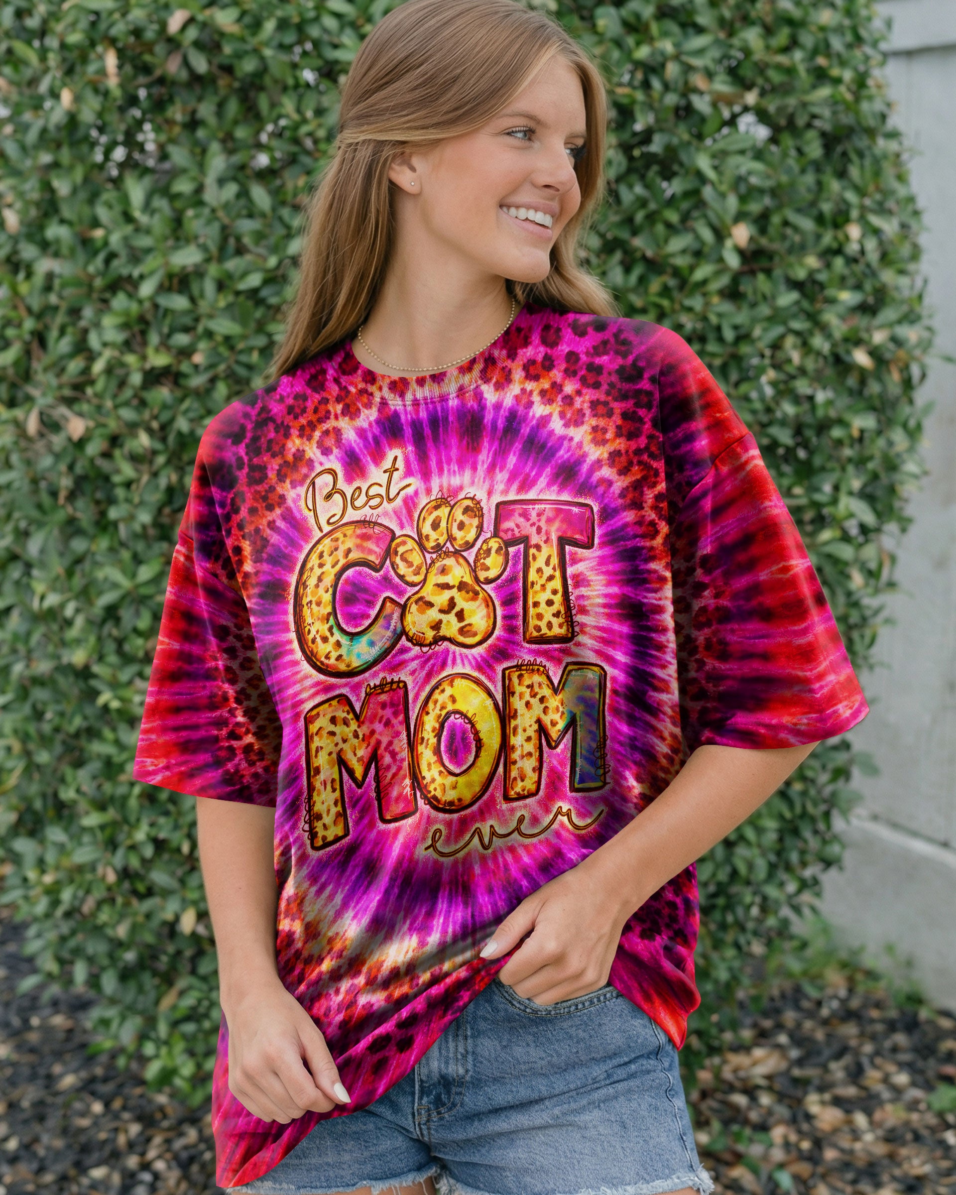 BEST CAT  MOM EVER LEOPARD SWIRL ALL OVER PRINT   - TLNT0603261
