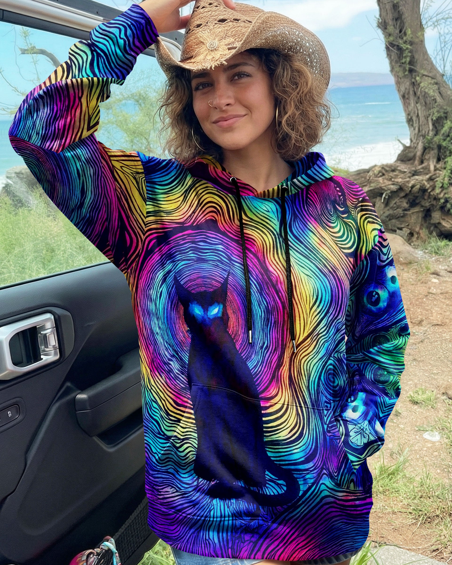 PSYCHEDELIC BLACK CAT ALL OVER PRINT - TLNT2803261