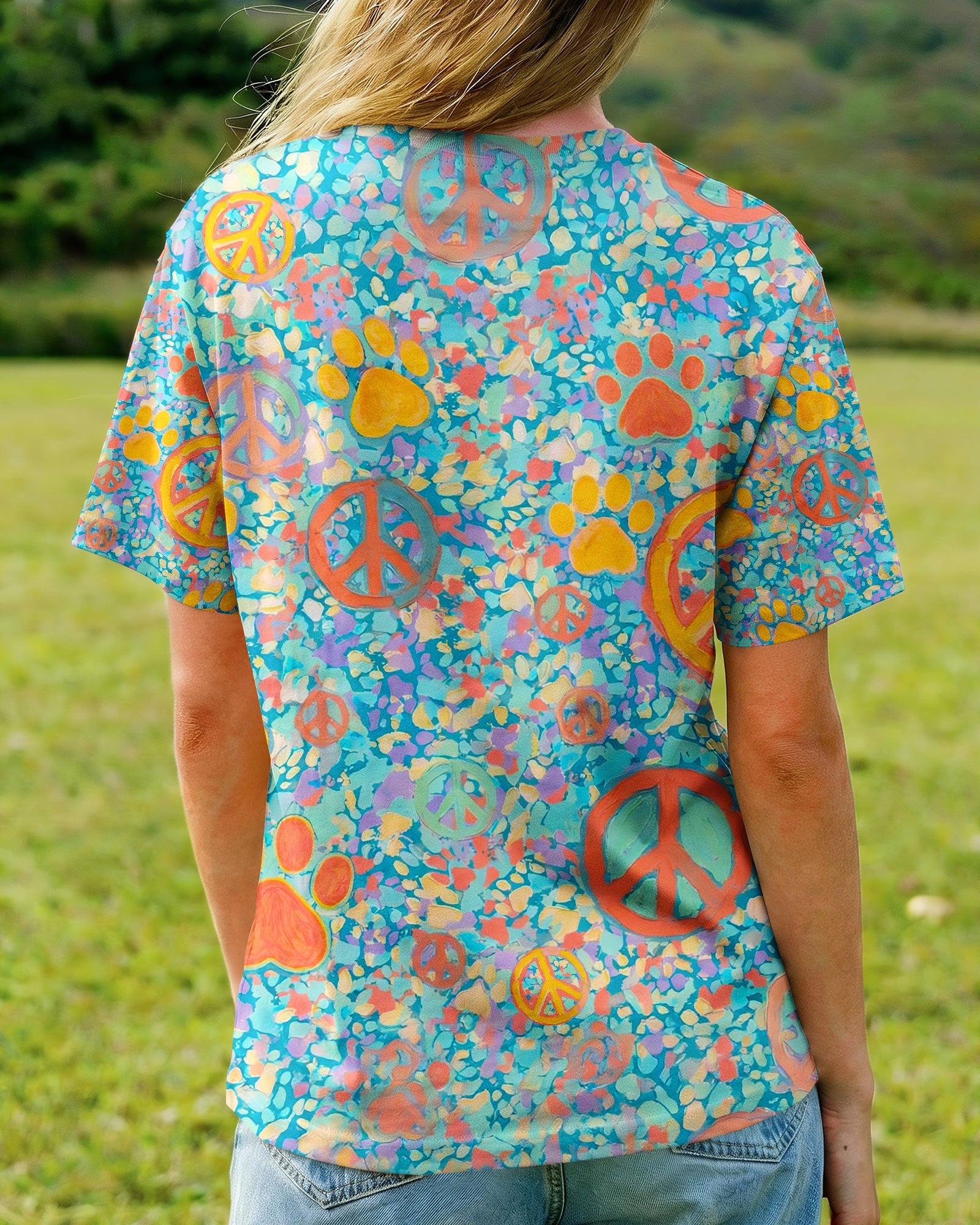 PEACE PAW PRINT PASTEL PATTERN ALL OVER PRINT - TLNO1203262