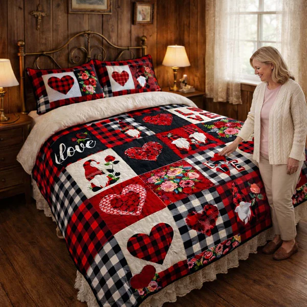 Gnome Love Patchwork Duvet Cover Set GFTOHD13294   