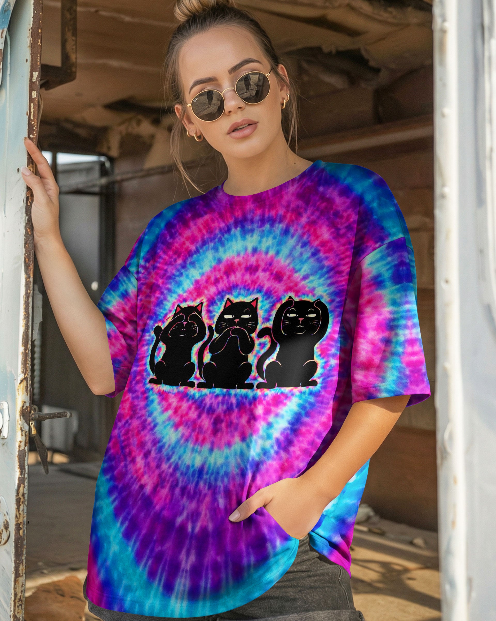 THREE WISE CATS SWIRL ALL OVER PRINT  - TLNT2301261