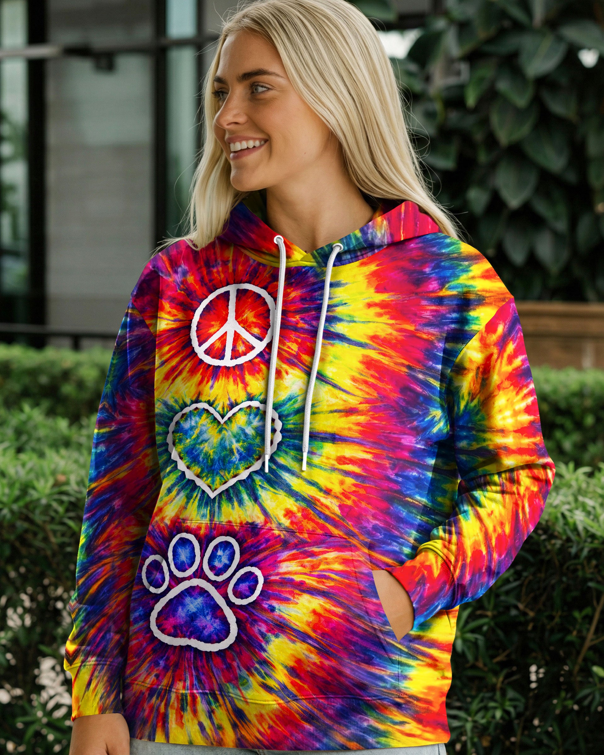 PEACE LOVE PAW PRINT COLORFUL SWIRL ALL OVER PRINT - TLNT3003262