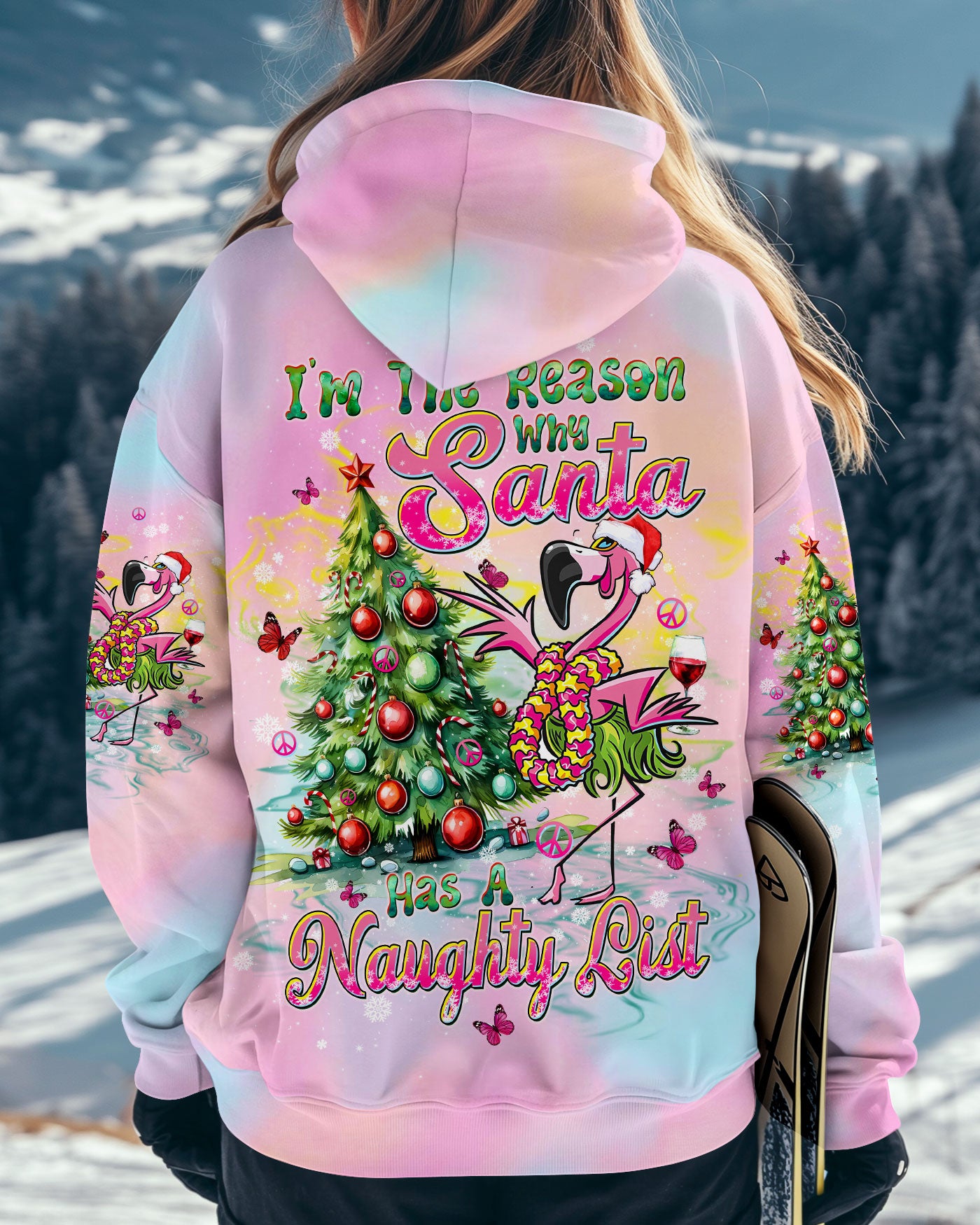 SANTA HAS A NAUGHTY LIST  FLAMINGO CHRISTMAS ALL OVER PRINT - TLTW1210241