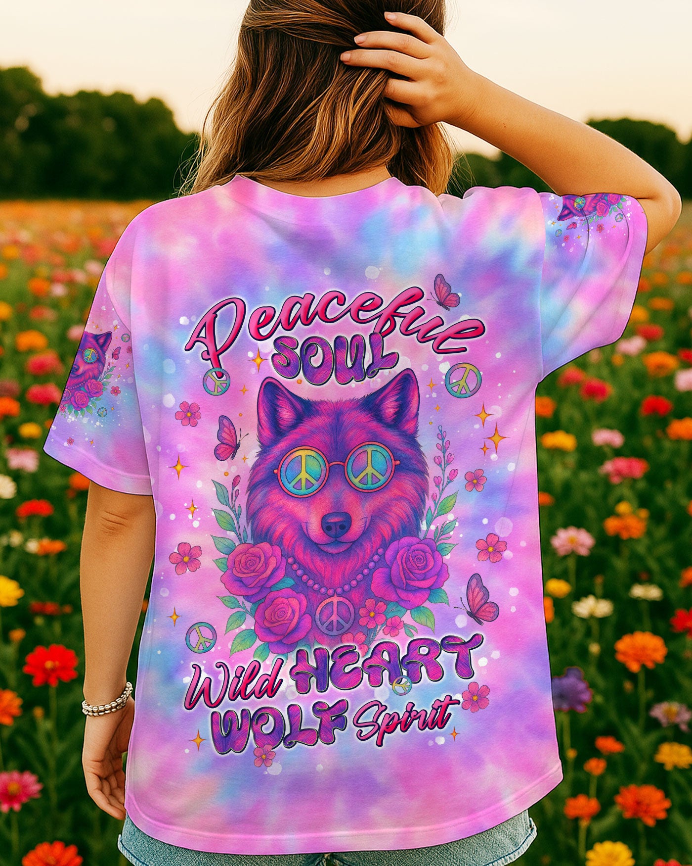 PEACEFUL SOUL WILD HEART WOLF SPIRIT TIE DYE ALL OVER PRINT - TLNT2306252