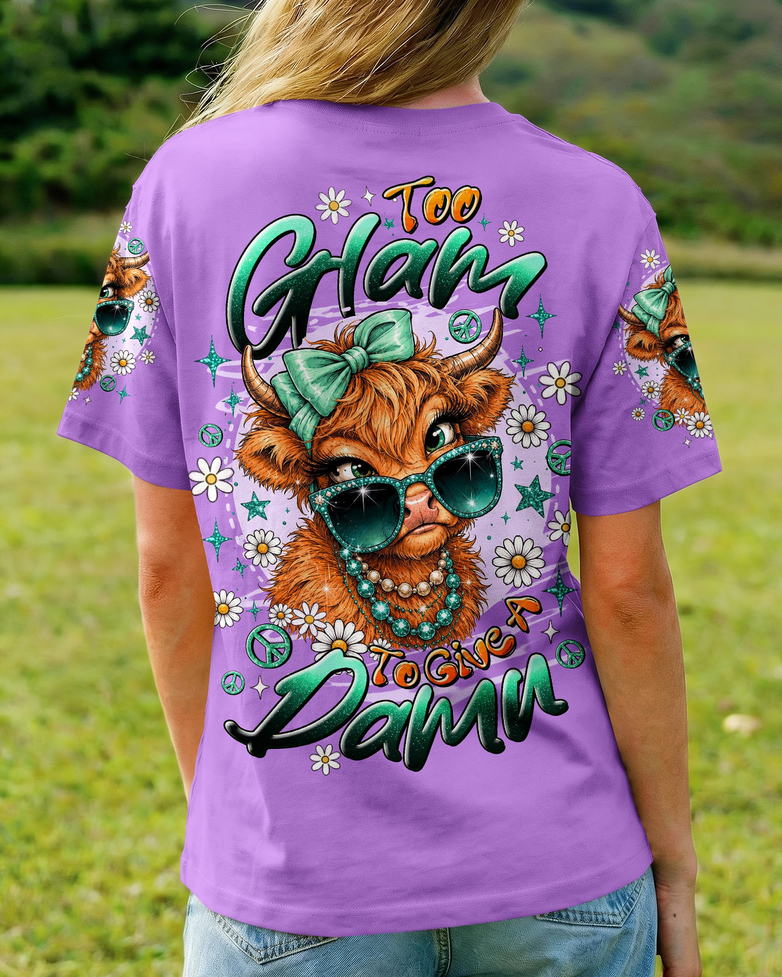 TOO GLAM TO GIVE A DAMN HIGHLAND COW ALL OVER PRINT - TLTW2207264