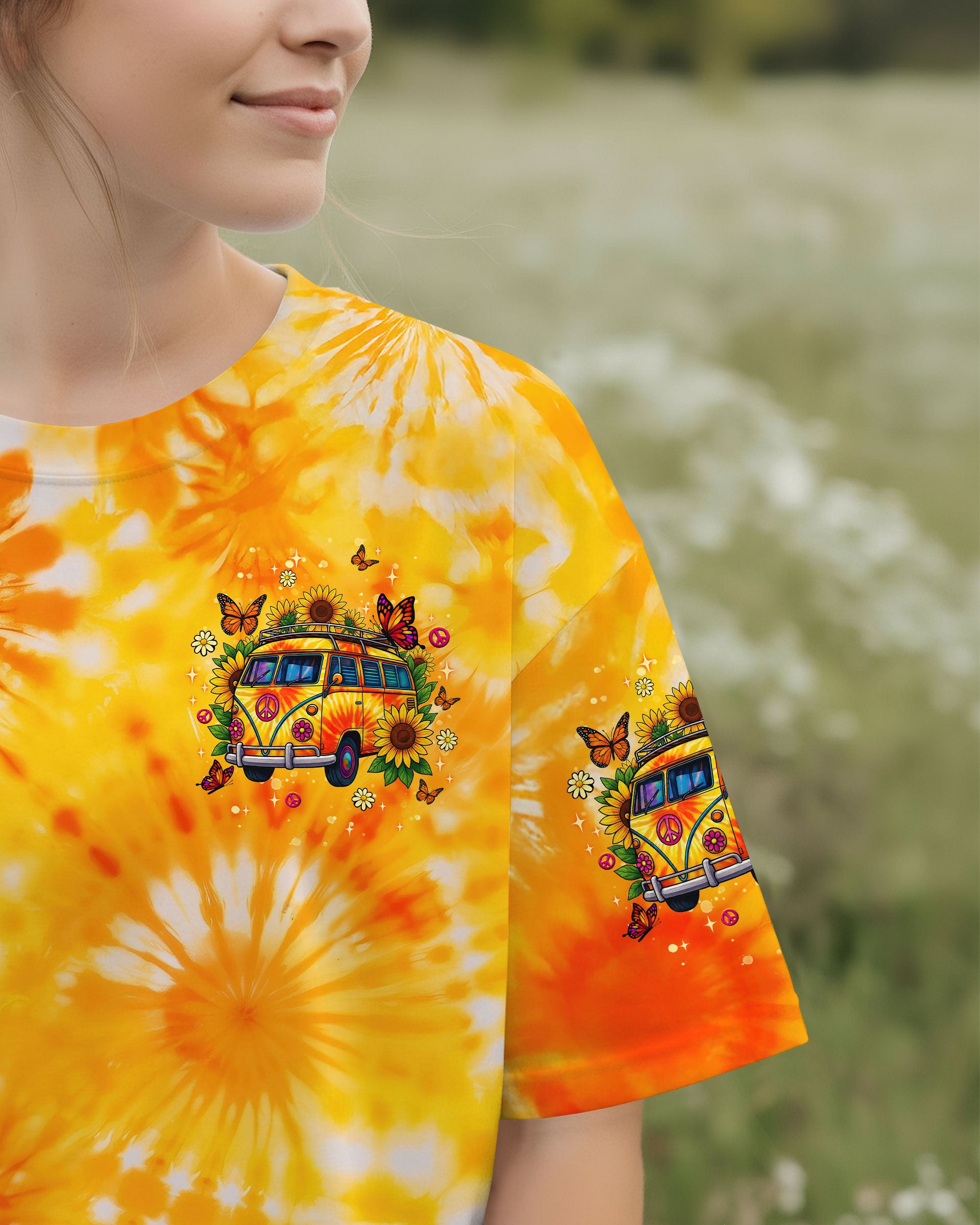 RUNNING AGAINST THE WIND BUS SUNFLOWER TIE DYE ALL OVER PRINT - TLNT1311252