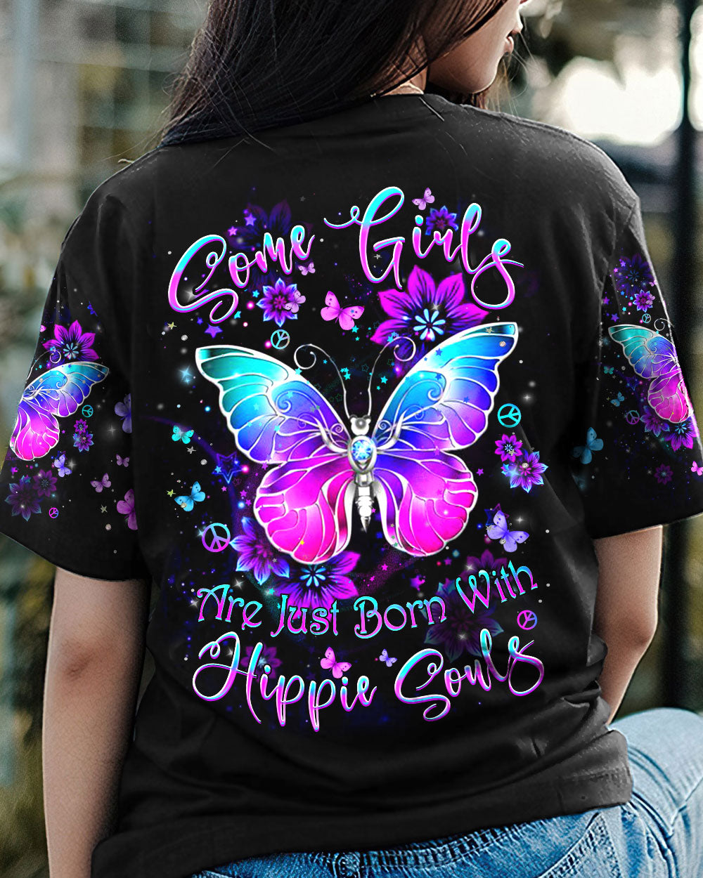 SOME GIRLS ARE JUST BORN WITH HIPPIE SOULS BUTTERFLY ALL OVER PRINT - YHHN1001241