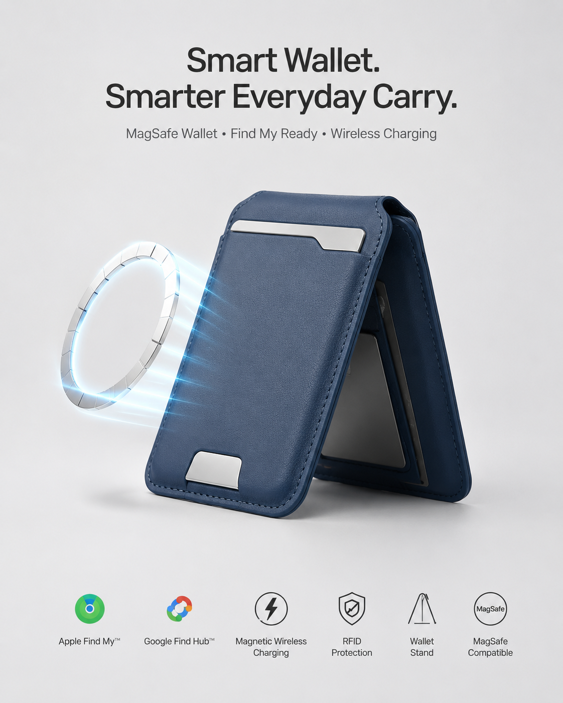 Smart MagSafe Wallet Made of Genuine Nappa Leather – with Apple Find My™ & Google Find Hub™, RFID Protection, and Wireless Charging.
