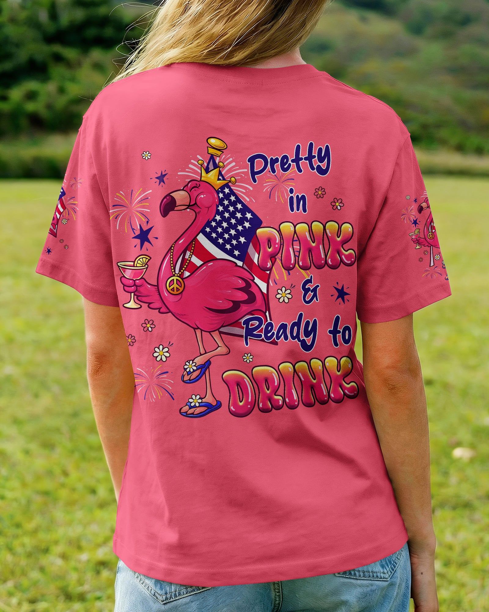 PRETTY IN PINK FLAMINGO RED WHITE & BLUE  ALL OVER PRINT - TLHG2403261