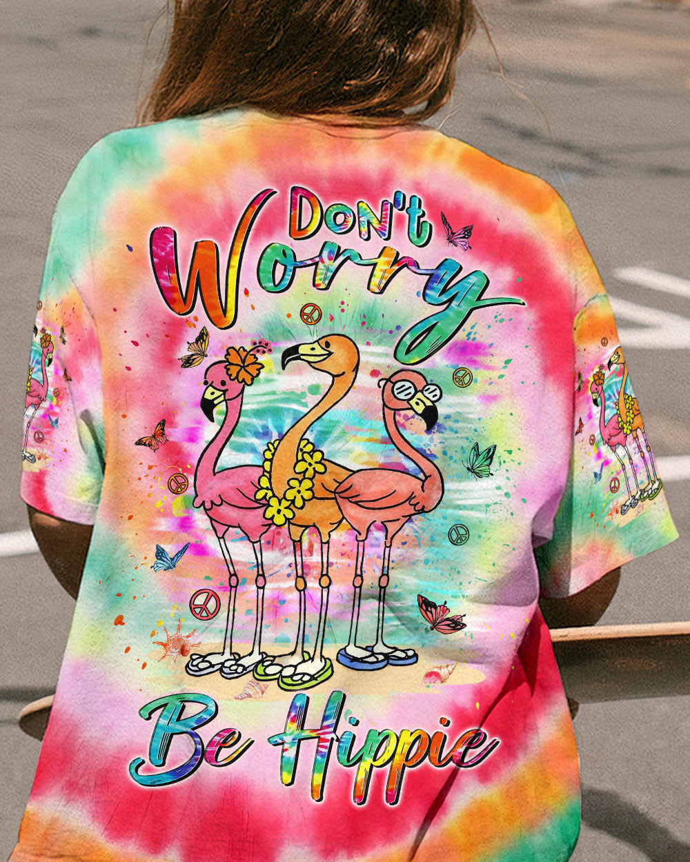 DON'T WORRY BE HIPPIE FLAMINGO ALL OVER PRINT - YHLN1007232