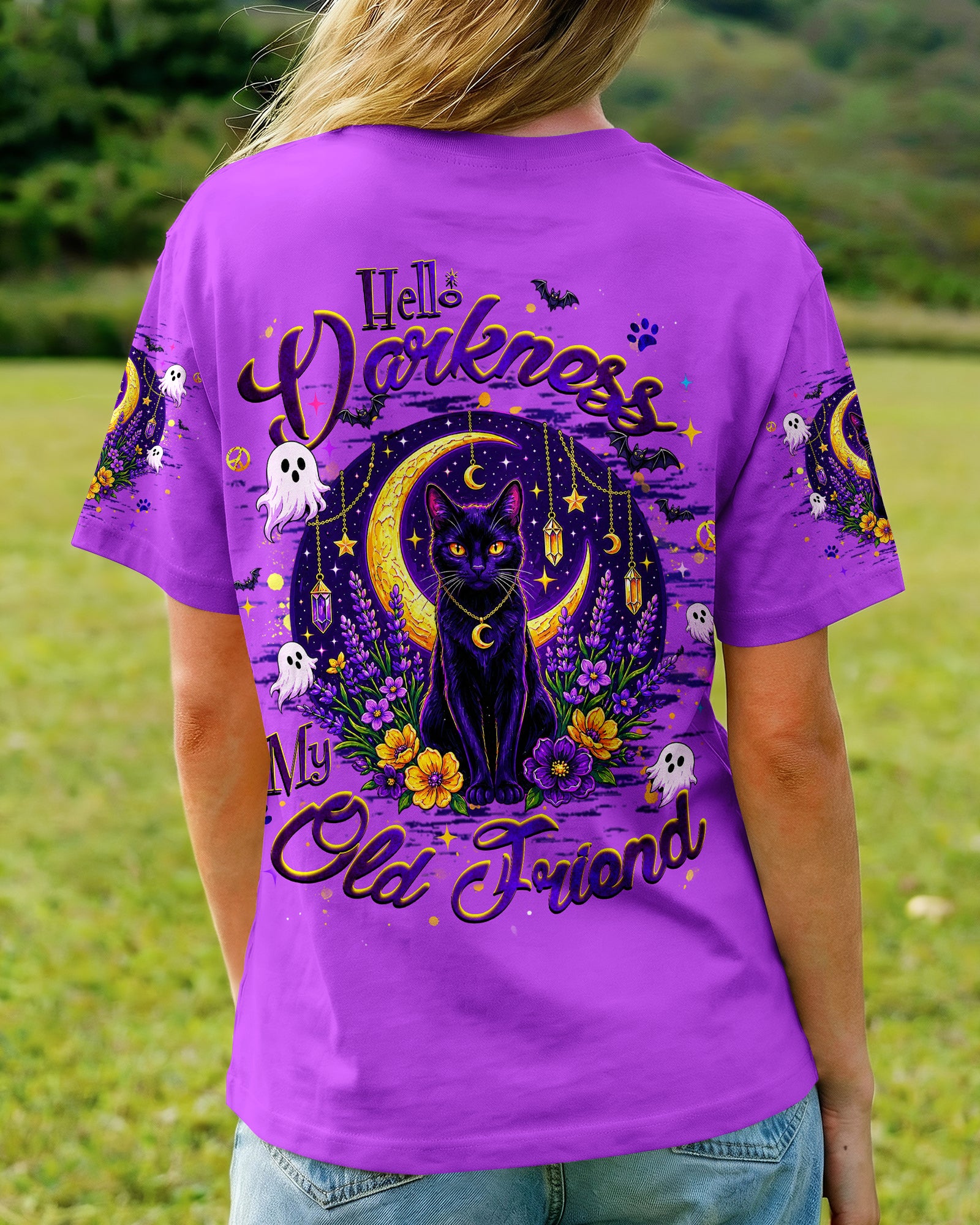 HELLO DARKNESS MY OLD FRIEND BLACK CAT HALLOWEEN ALL OVER PRINT - TLHG1707262