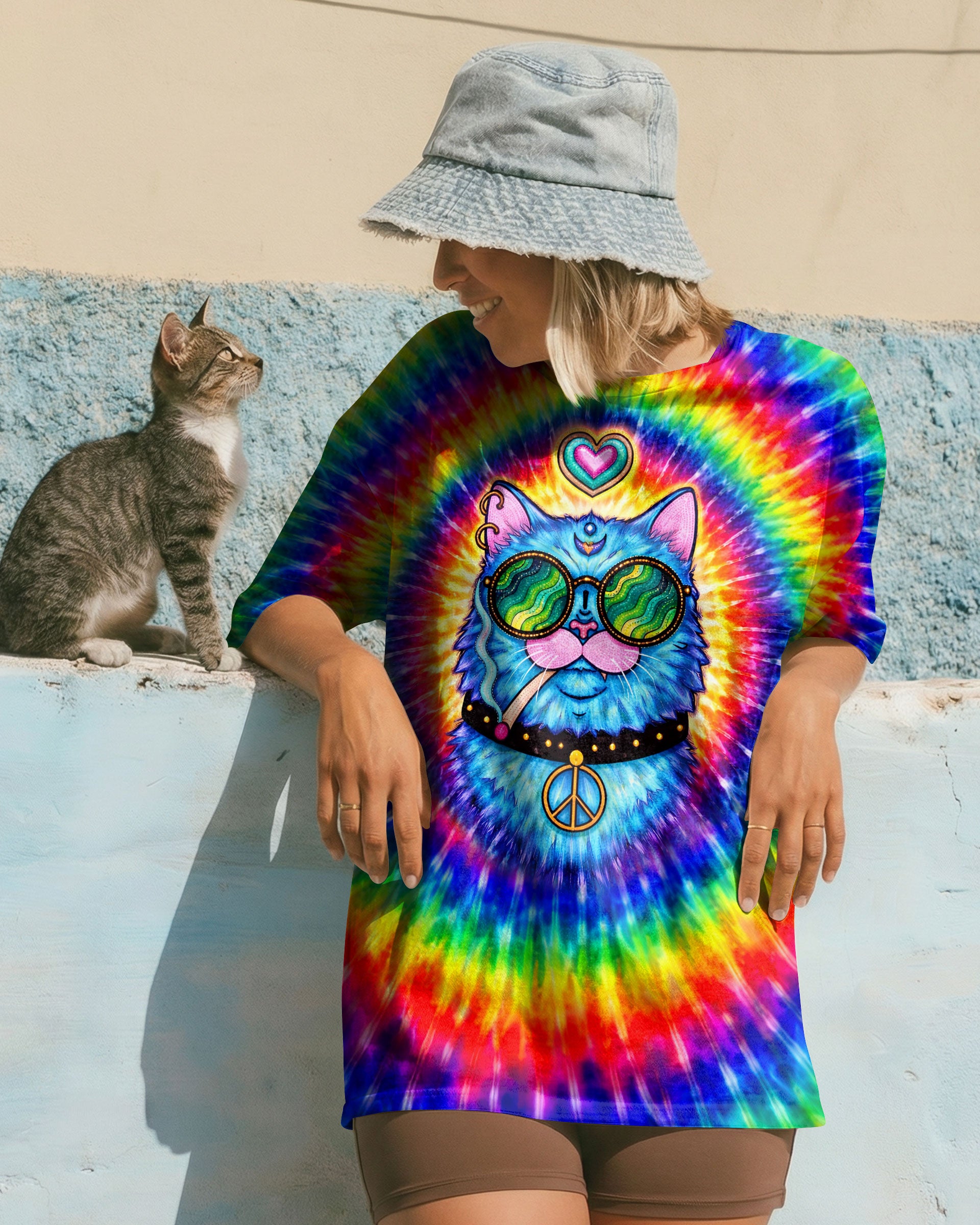 FUNNY HIPPIE CAT SWIRL ALL OVER PRINT - TLTW1701261