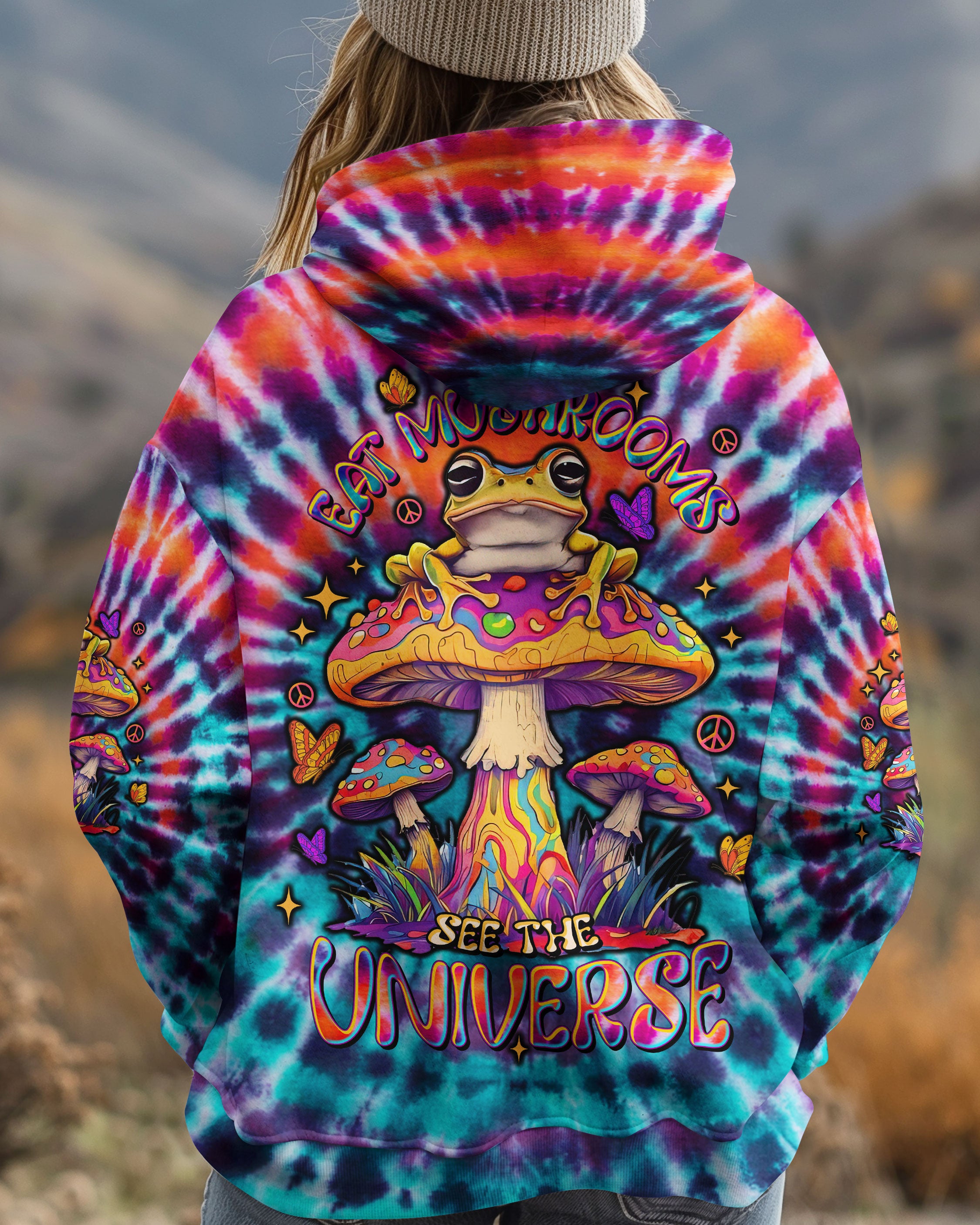EAT MUSHROOMS SEE THE UNIVERSE FROG TIE DYE ALL OVER PRINT  - TLTW0302251