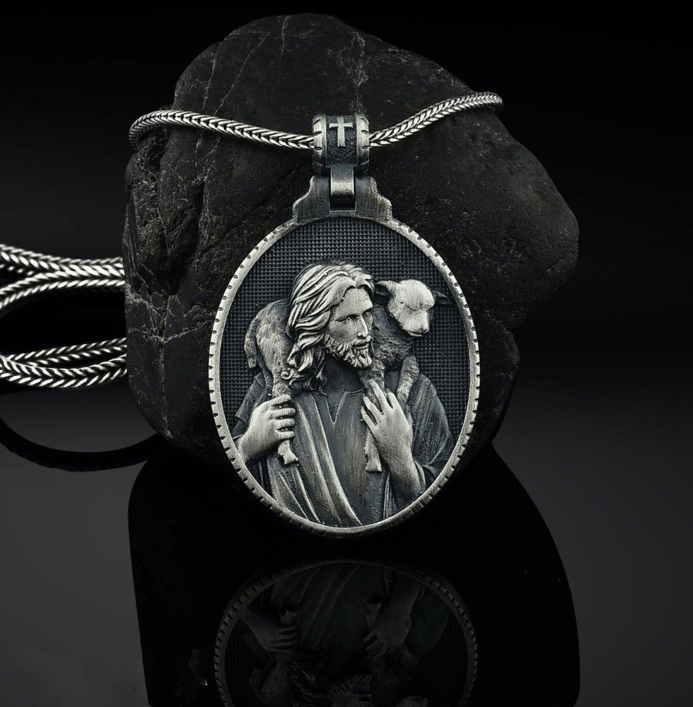 Shepherd Jesus Christ with Lamb Christian Necklace