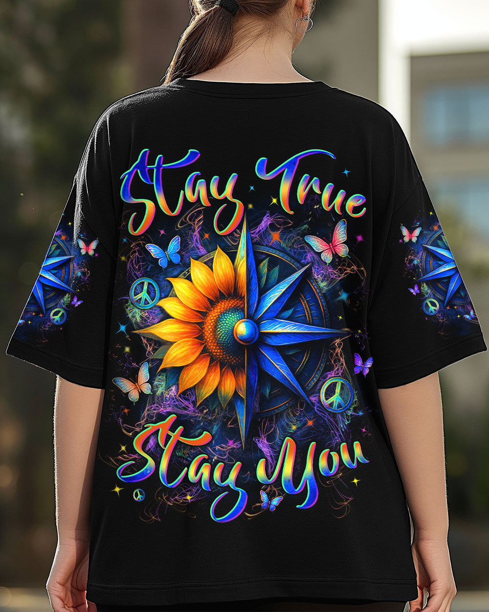 STAY TRUE STAY YOU COMPASS SUNFLOWER ALL OVER PRINT - YHLN2804253