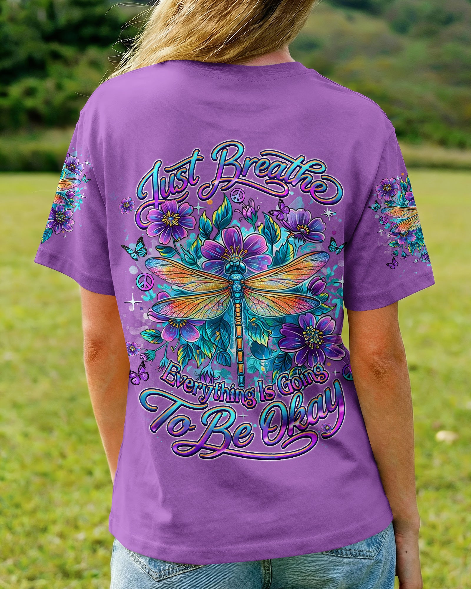 JUST BREATHE DRAGONFLY FLORAL ALL OVER PRINT - TLHN2403262