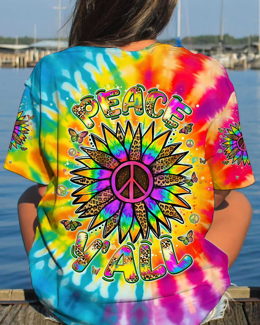 PEACE Y'ALL SUNFLOWER TIE DYE ALL OVER PRINT - TLNT1306245