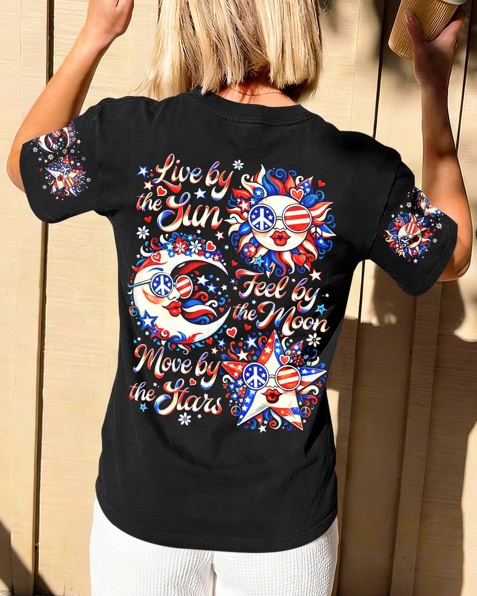 LIVE BY THE SUN RED WHITE & BLUE MOON STAR ALL OVER PRINT - TLNO3103262
