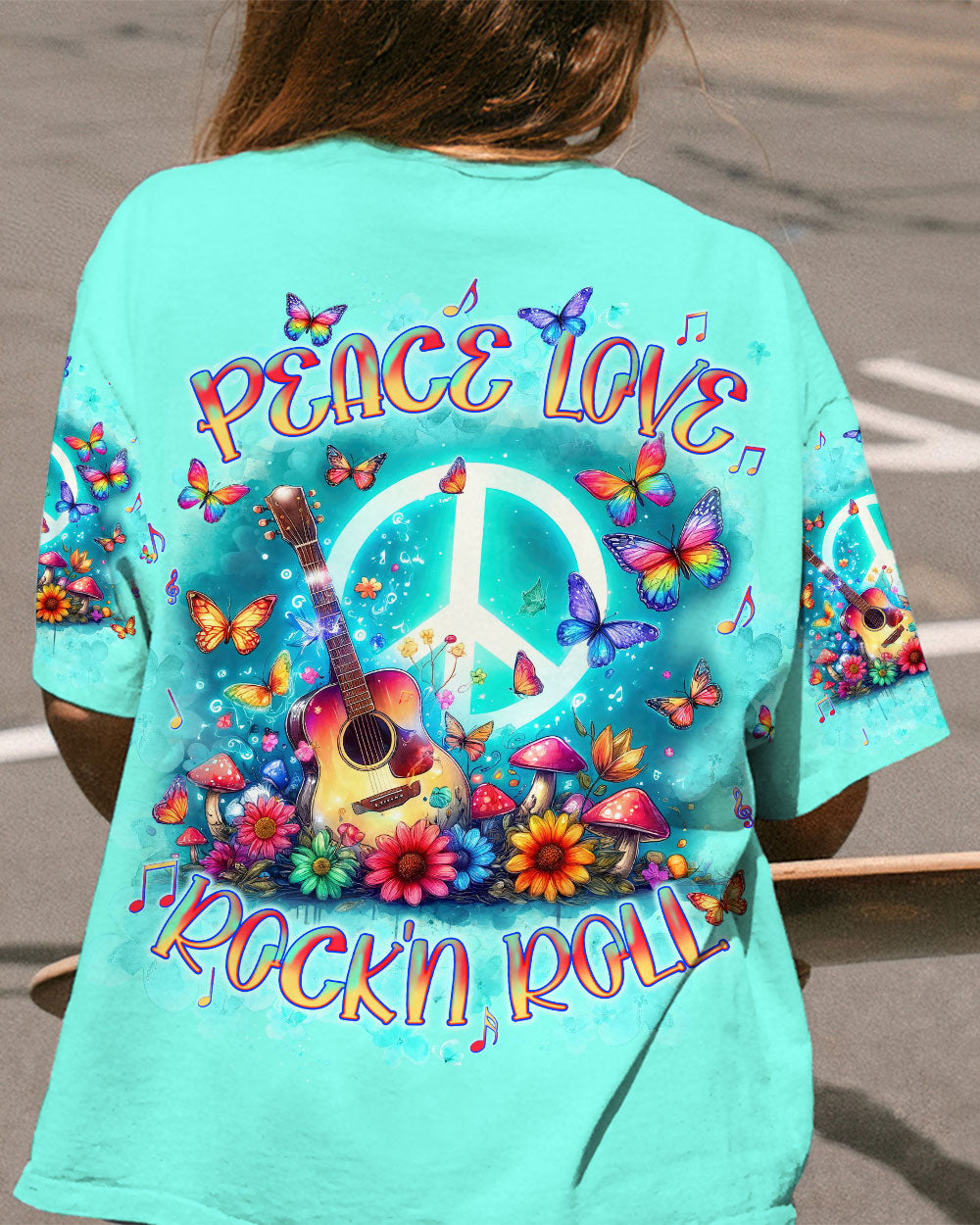 PEACE LOVE ROCK'N ROLL GUITAR ALL OVER PRINT - TLNT0406244
