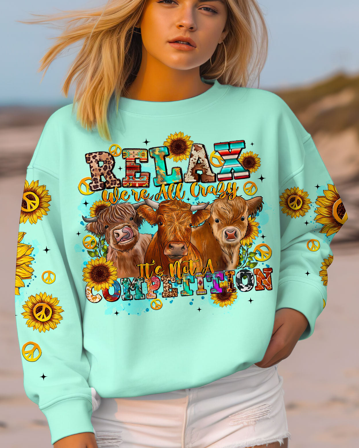 RELAX WE'RE ALL CRAZY COW ALL OVER PRINT - TLTR2308231