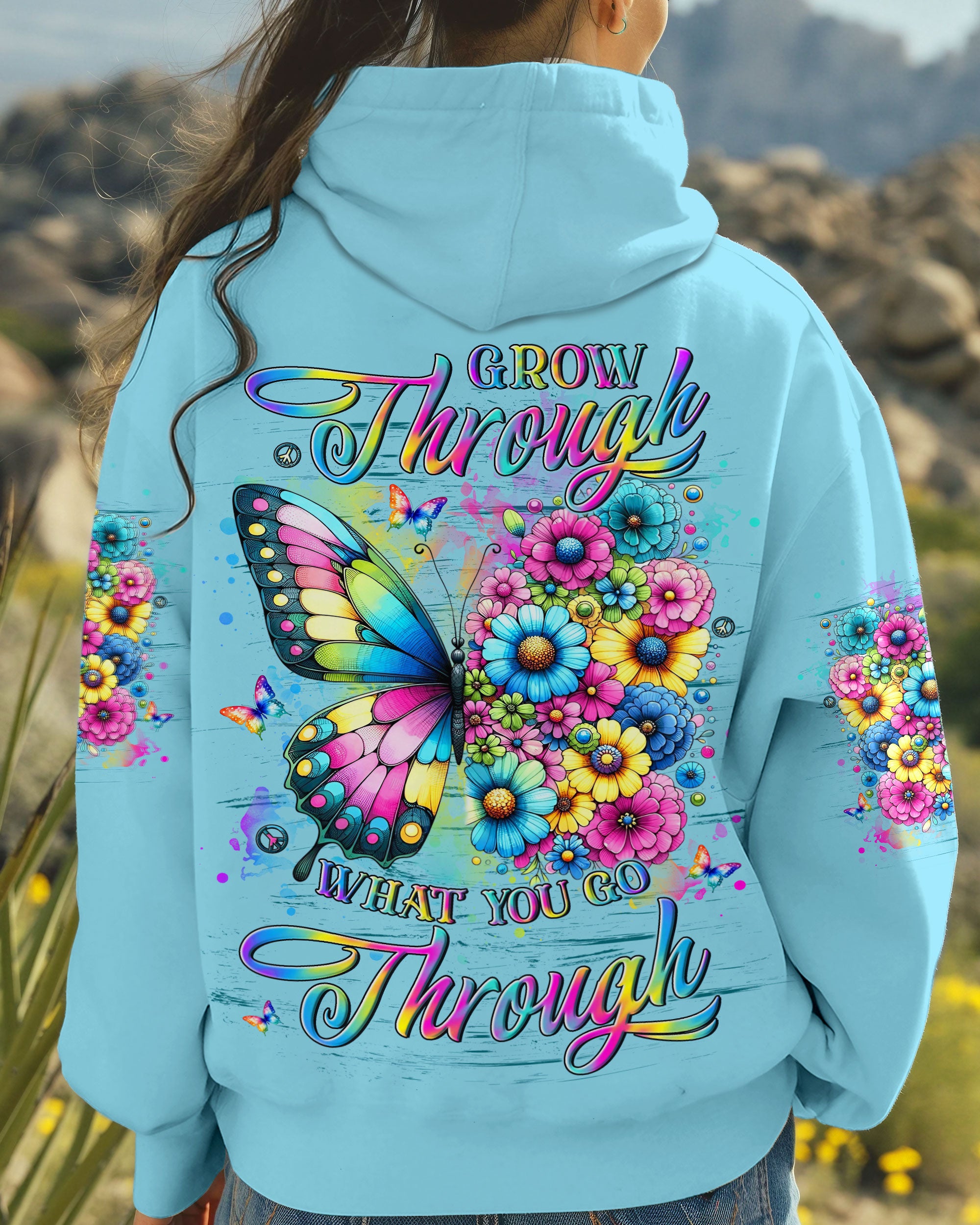 GROW THROUGH WHAT YOU GO THROUGH BUTTERFLY ALL OVER PRINT - YHLN2502251