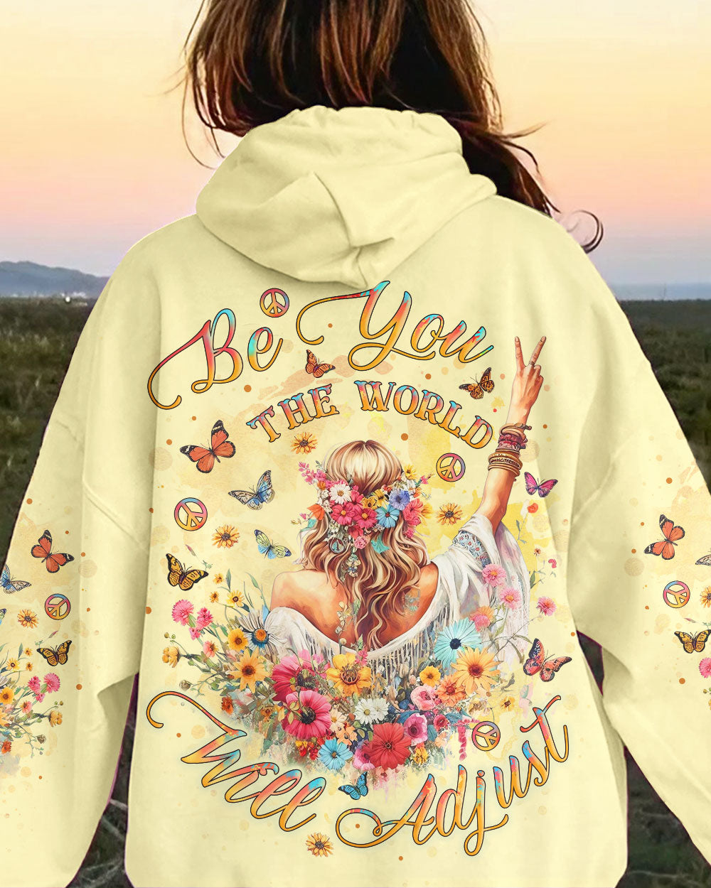 BE YOU THE WORLD WILL ADJUST HIPPIE GIRL ALL OVER PRINT - YHLT2711232