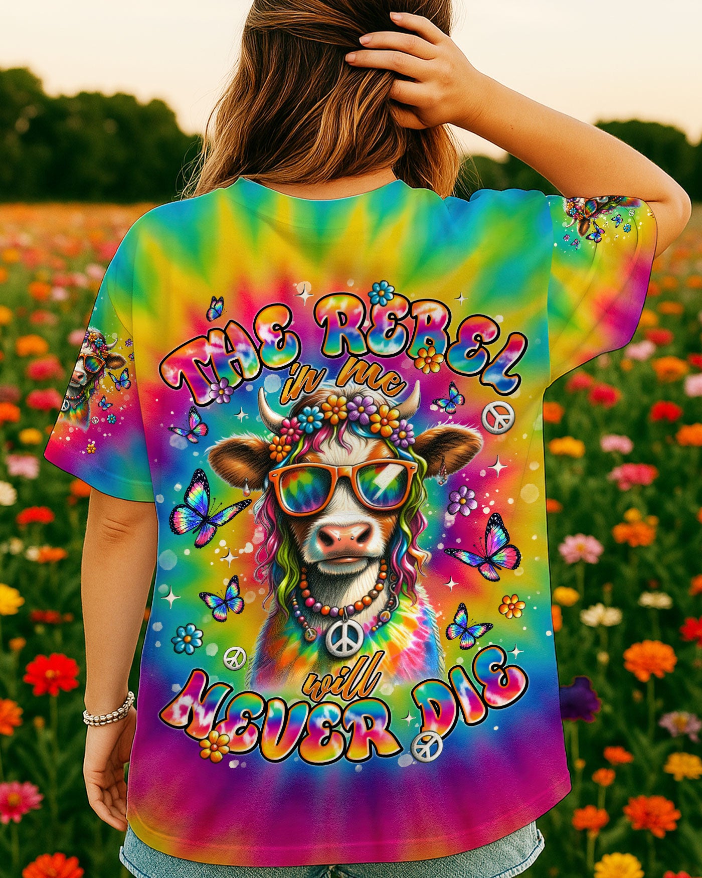 THE REBEL IN ME WILL NEVER DIE COW TIE DYE ALL OVER PRINT - TLNT1107252