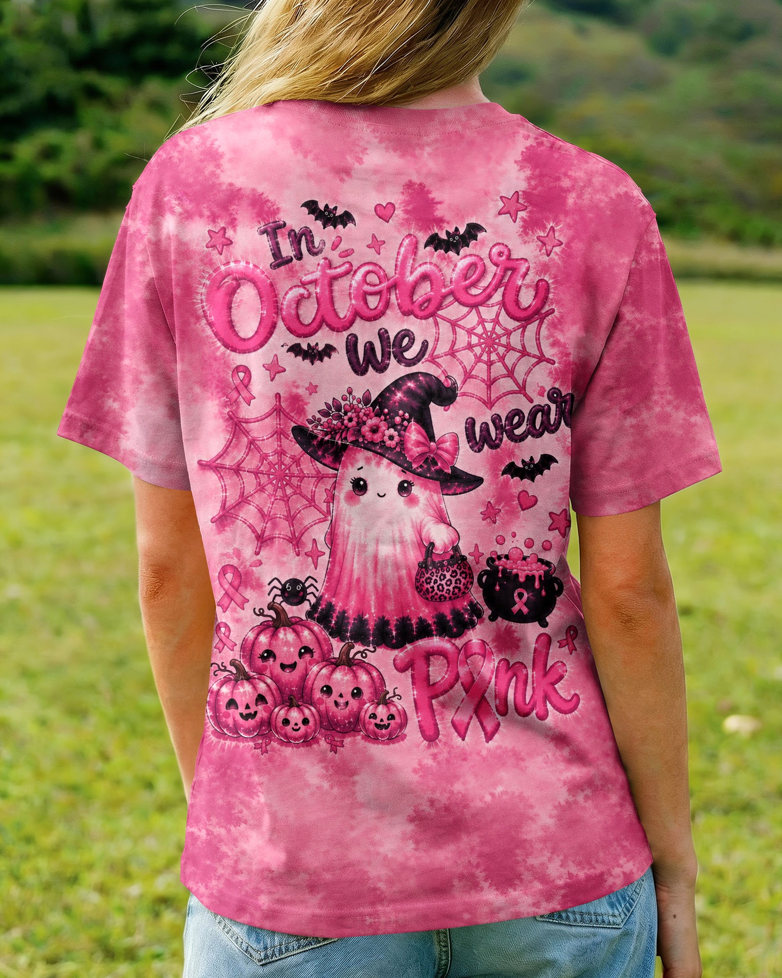 IN OCTOBER WE WEAR PINK WITCHY GHOST ALL OVER PRINT - KMTM2107261