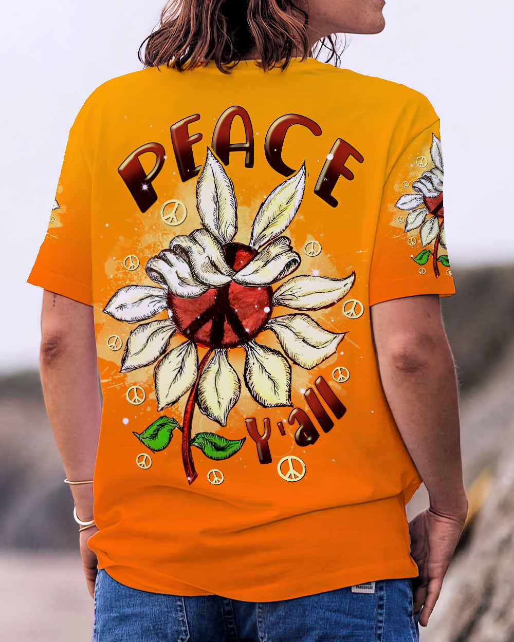 PEACE Y'ALL SUNFLOWER ALL OVER PRINT - TLNT1407234