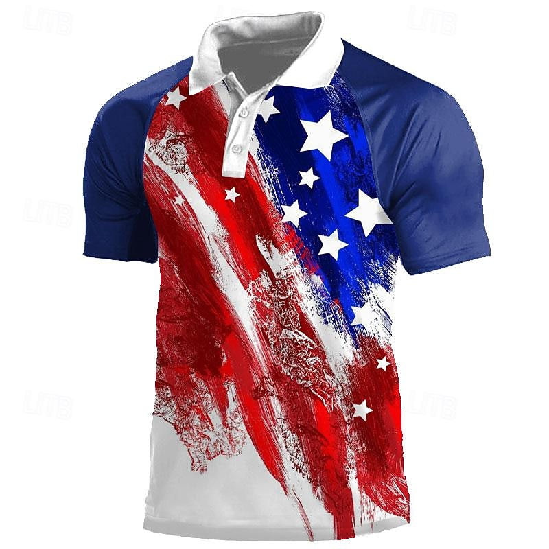4th of July 2026 250th Men's Veterans Patriotic Polo Shirts Short Sleeve Polo Shirts Turndown Casual Daily Beach Street Holiday 3D Spring & Summer White Red Navy Blue
