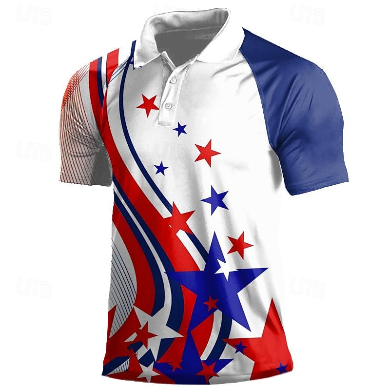 4th of July 2026 250th Men's Veterans Patriotic Polo Shirts Short Sleeve Polo Shirts Turndown Casual Daily Beach Street Holiday 3D Spring & Summer White Red Navy Blue