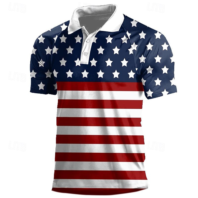4th of July 2026 250th Men's Veterans Patriotic Polo Shirts Short Sleeve Polo Shirts Turndown Casual Daily Beach Street Holiday 3D Spring & Summer White Red Navy Blue