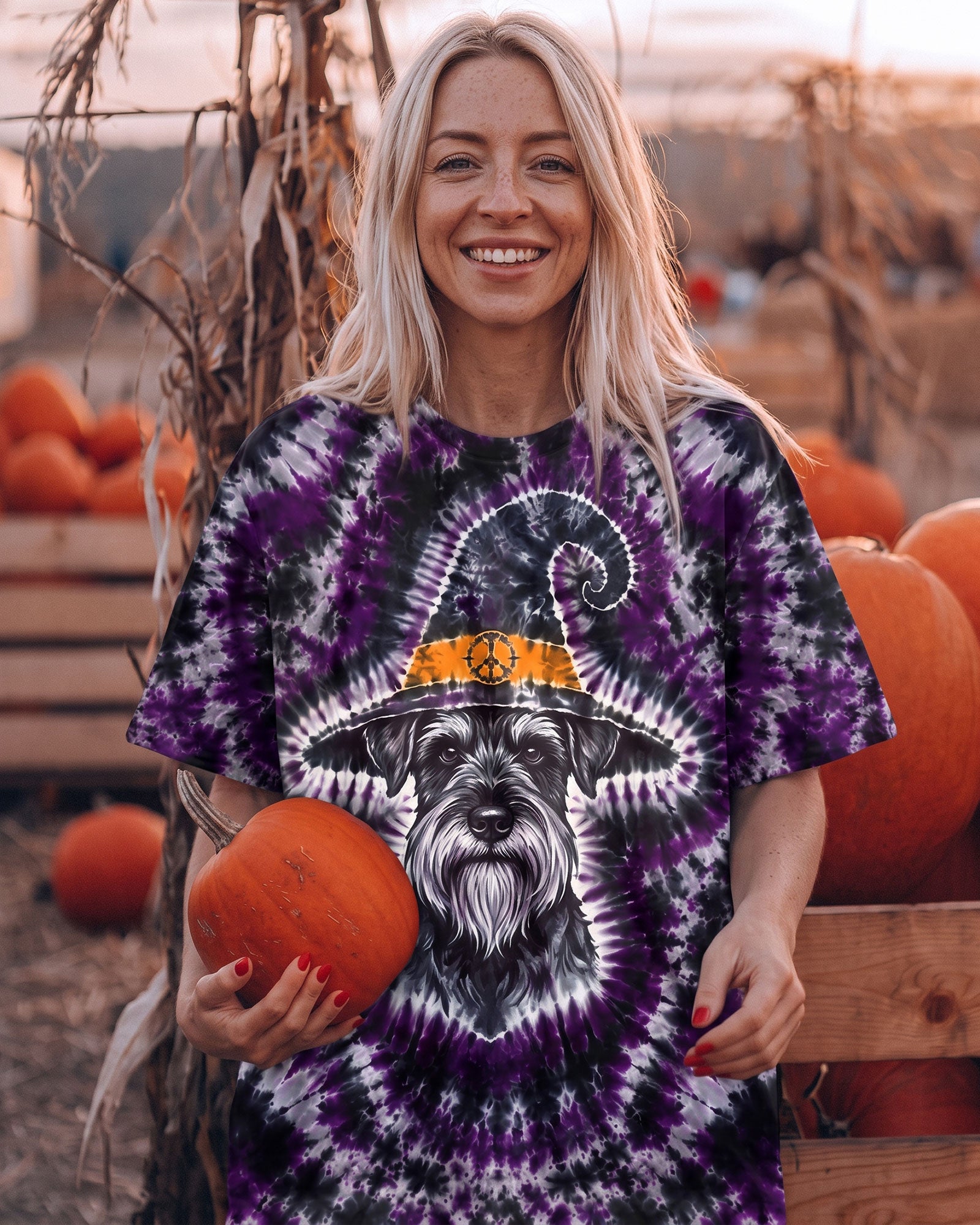 SCHNAUZER DOG WITCH HALLOWEEN BURST PATTERN ALL OVER PRINT - TLTW2107264
