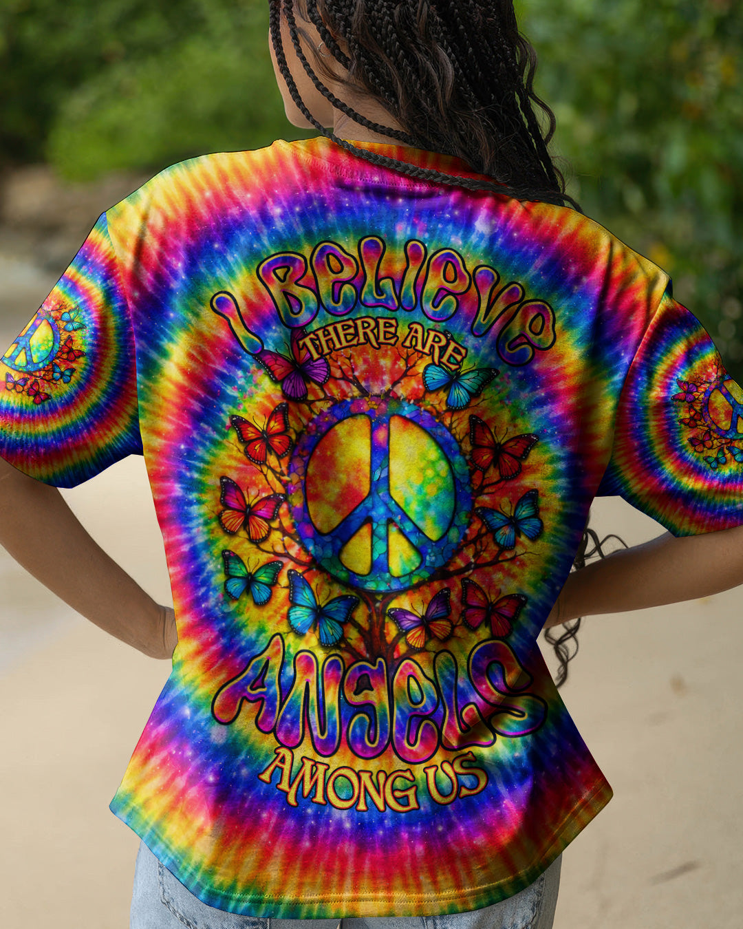 I BELIEVE THERE ARE ANGELS AMONG US PEACE BUTTERFLY SWIRL ALL OVER PRINT - TLNO1302261