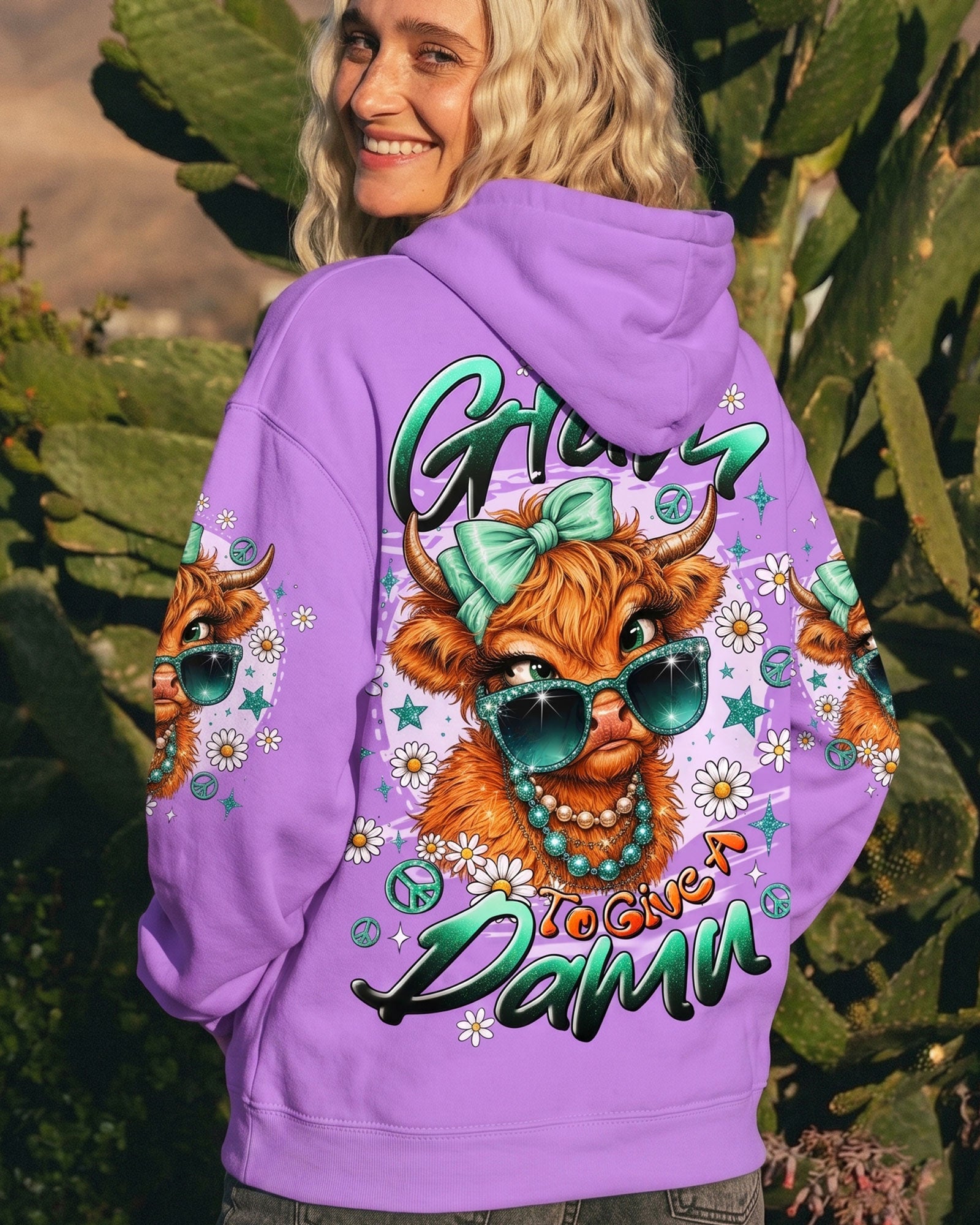 TOO GLAM TO GIVE A DAMN HIGHLAND COW ALL OVER PRINT - TLTW2207264