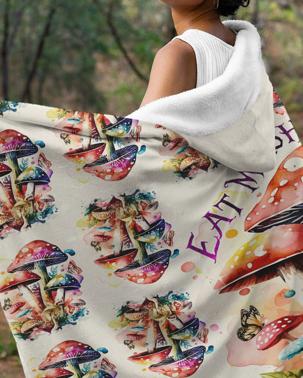 EAT MUSHROOMS SEE THE UNIVERSE SHERPA BLANKET HOODIE - TY2302234