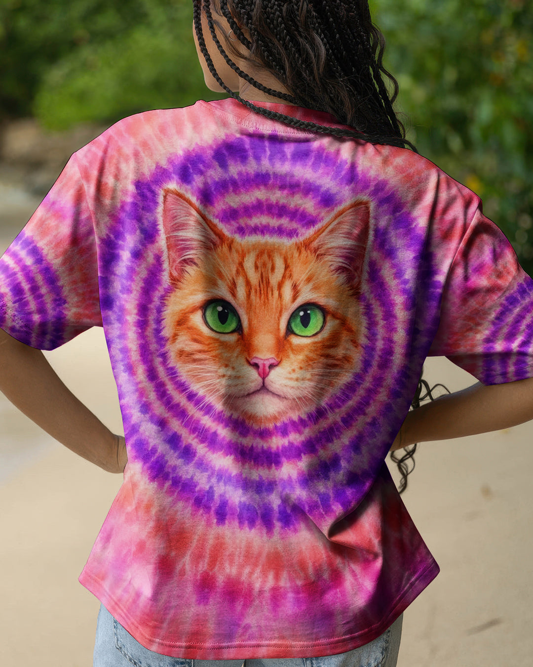 GINGER TABBY CAT PURPLE & PINK  SWIRL ALL OVER PRINT - TLHG0403262